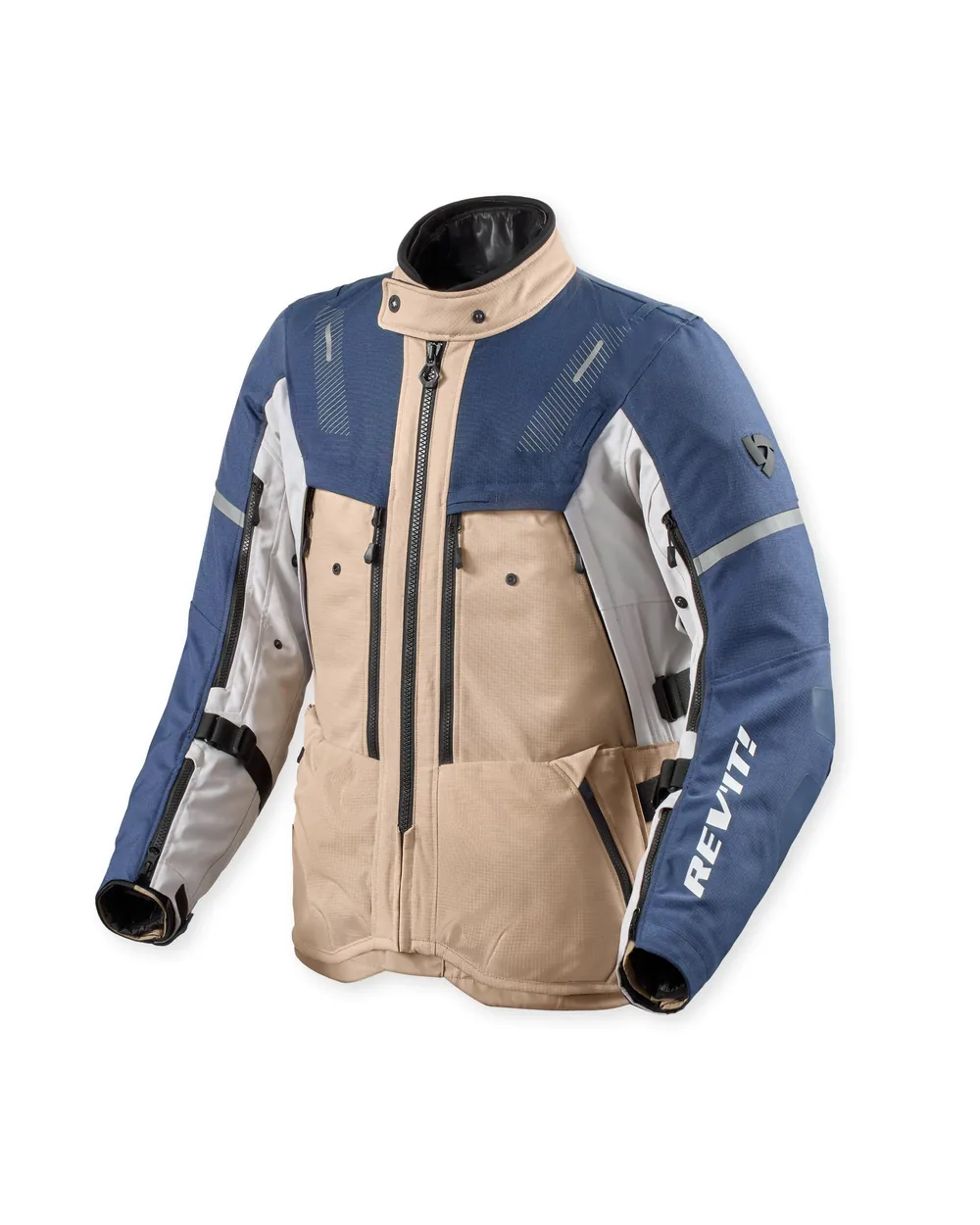 Chaqueta Rev'it Sand 5 H2O en arena y azul vista de frente