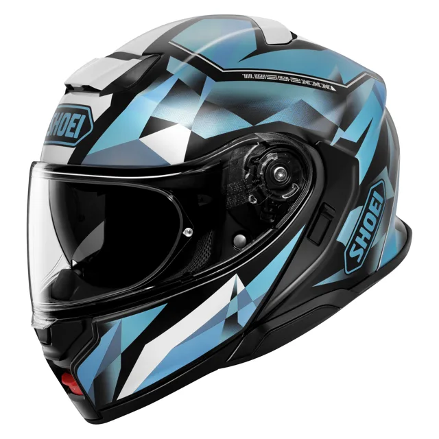 Casco modular Shoei Neotec 3 con el gráfico Fragments en azul hielo y negro