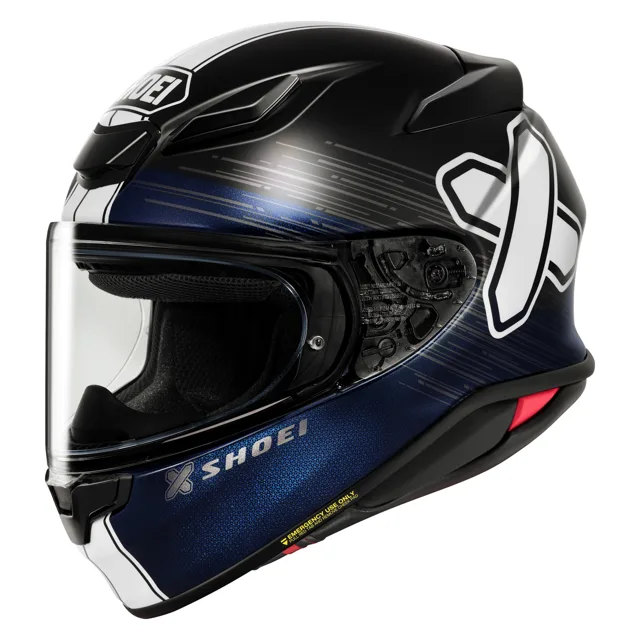 Casco Shoei NXR2 con el gráfico Ideograph en azul oscuro y negro